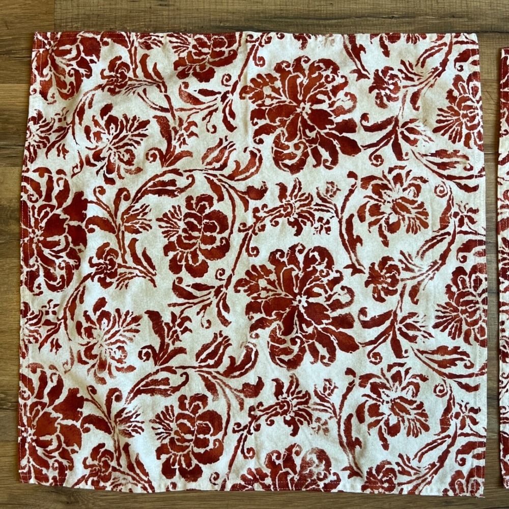 Lauren Ralph Lauren Floral Cloth Napkins Cream‎ Rust Cotton Set of 4 - Picture 4 of 7